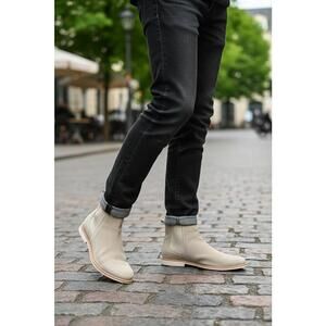 Billionaire Italian Couture Designer Men's Suede Chelsea Boot in Desert Sand